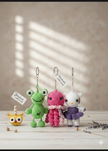 Renkli El Yapımı Tığ İşi Anahtarlık - Görsel 2