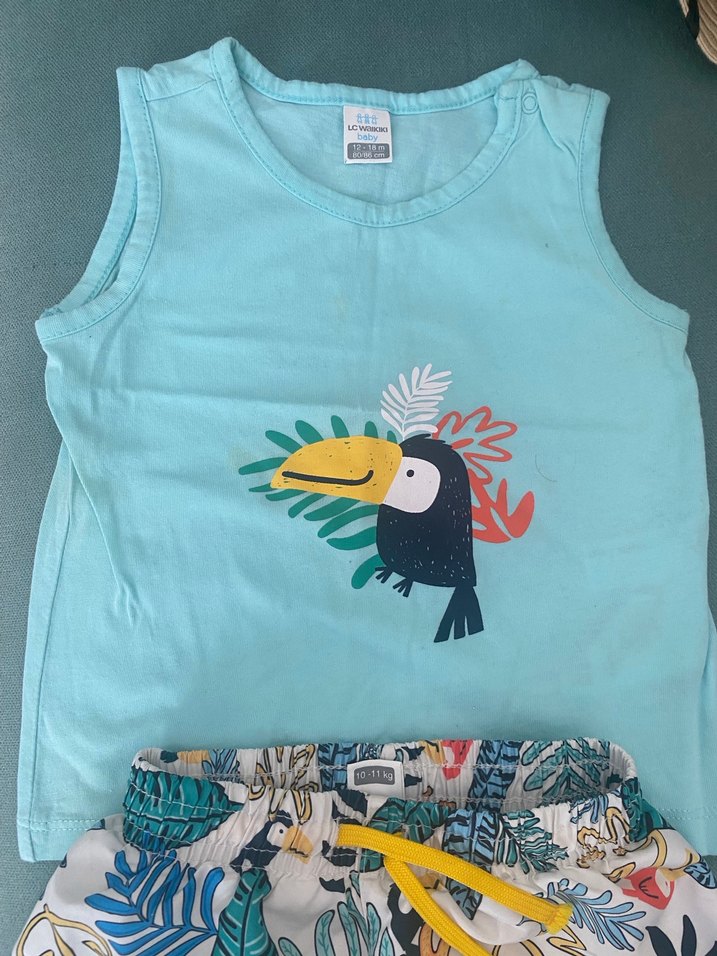 Turkuaz Erkek Çocuk Baskılı Kısa Kollu Tişört ve Şort - Görsel 2