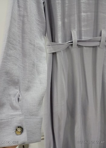 Gri Uzun Kollu Düğmeli Keten Gömlek elbise,kap - Görsel 6