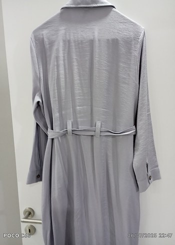 Gri Uzun Kollu Düğmeli Keten Gömlek elbise,kap - Görsel 5
