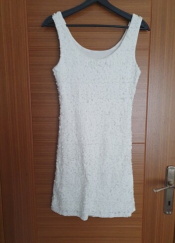 xs Beden beyaz Renk Payetli beyaz elbise