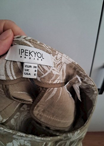 ipekyol Kadın Bej Desenli kalem keten Kumaş Pantolon