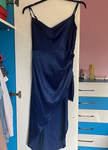 Lacivert saten abiye - Görsel 2