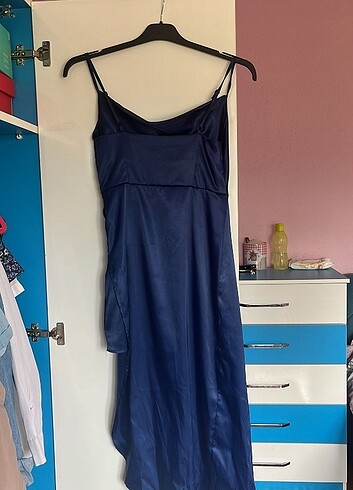 Lacivert saten abiye - Görsel 3