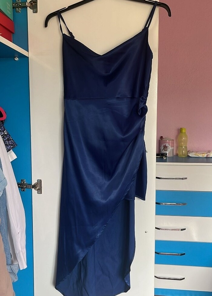 Lacivert saten abiye - Görsel 2