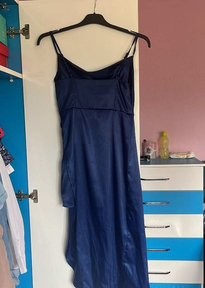 Lacivert saten abiye - Görsel 3