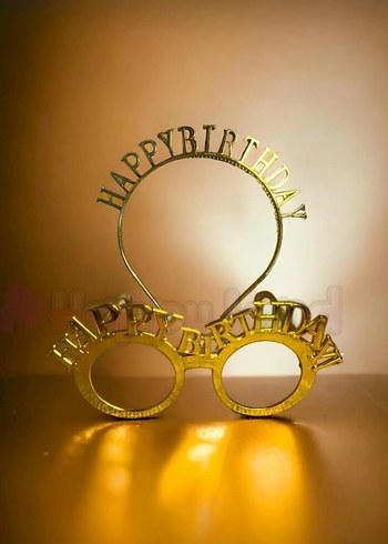 Happy Birthday Parti Gözlük ve Taç Seti Gold