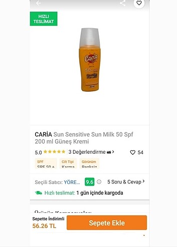Carioca Caria Sun Sensitive Sun Milk 50+ SPF 200ml Yüz Güneş Kremi
