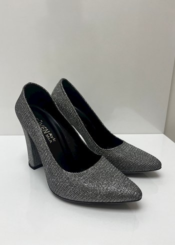 Gri Simli Yılan Desenli Stiletto