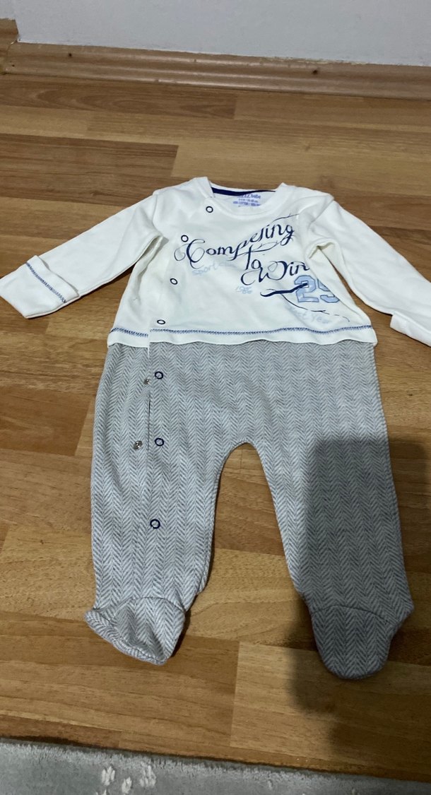 Pamuklu Uzun Kollu Gri Desenli Bebek Tulumu - Görsel 3