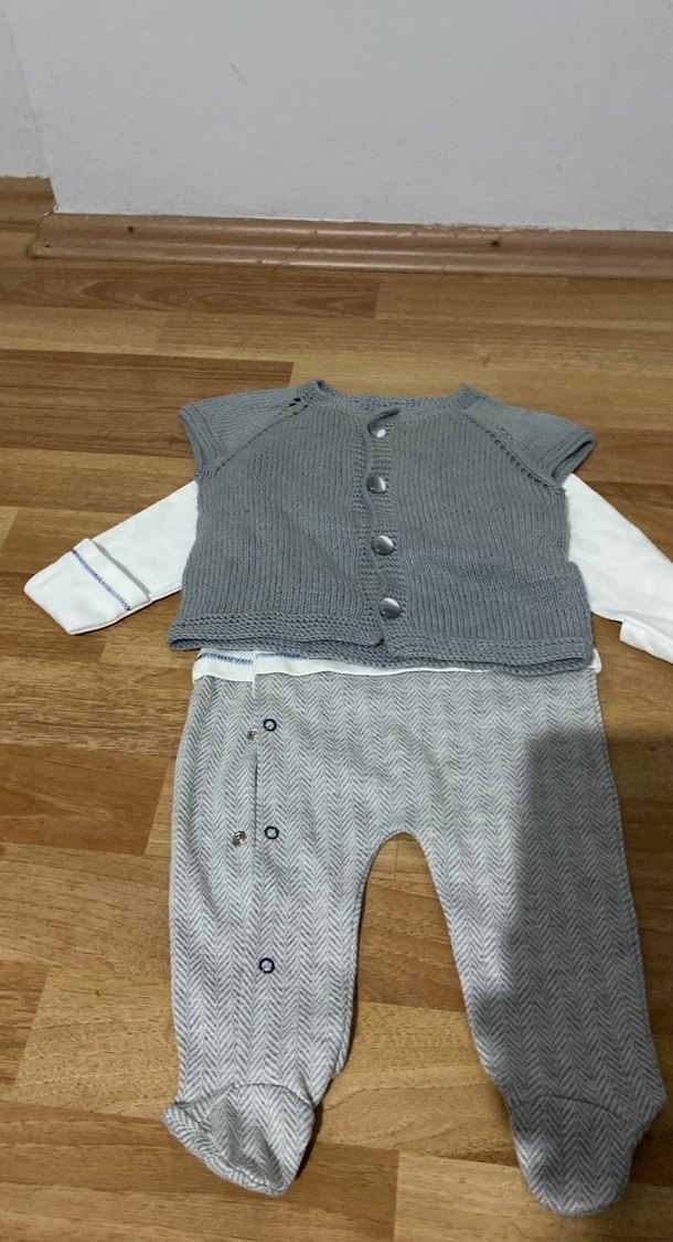 Pamuklu Uzun Kollu Gri Desenli Bebek Tulumu - Görsel 4