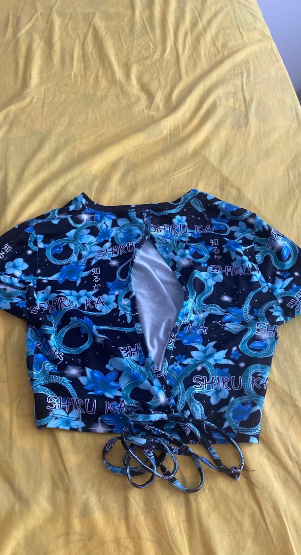 Mavi Baskılı Straplez Mini Kimono - Görsel 2