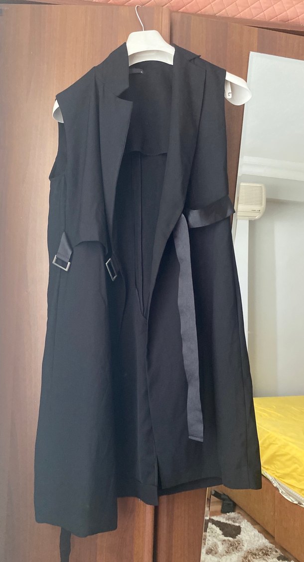 Kemerli Siyah Uzun Hamile Yeleği - Görsel 2