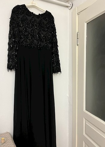 Uzun Kollu Siyah Gotik Abiye Elbise