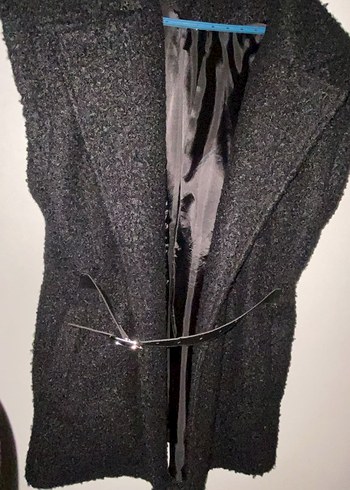 Kadın Kemerli Uzun Kollu Koyu Gri Kaban - Görsel 3