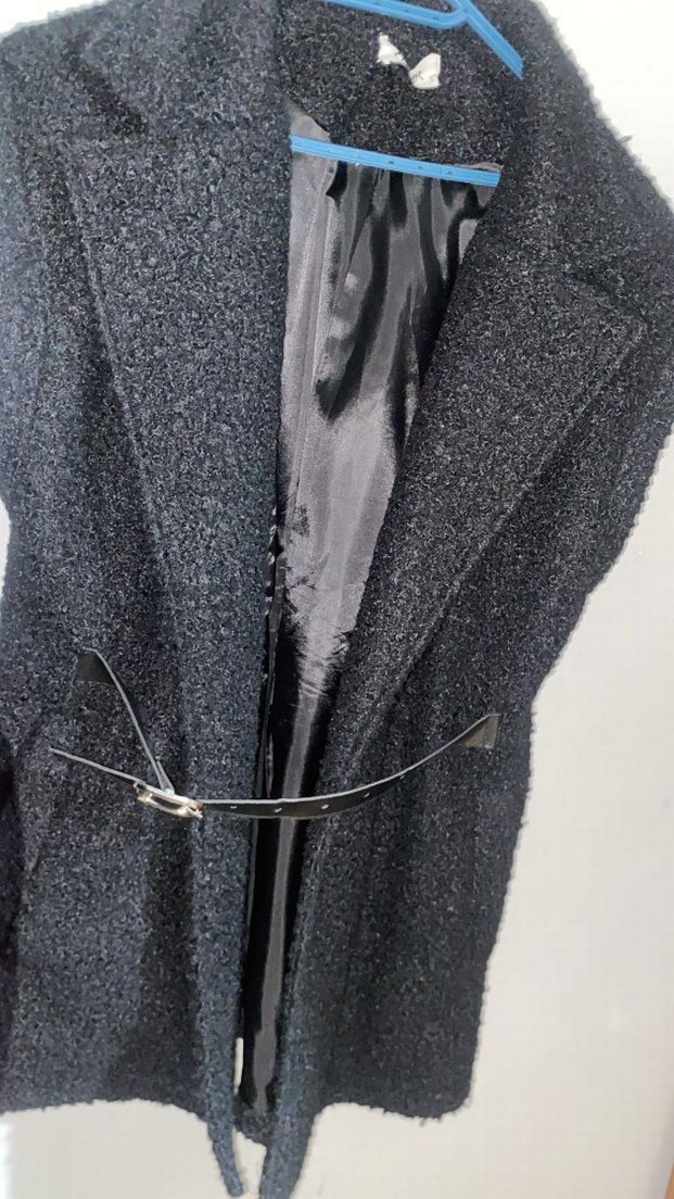 Kadın Kemerli Uzun Kollu Koyu Gri Kaban - Görsel 2