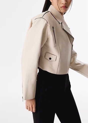 Bej Deri Kadın Ceket - Görsel 4