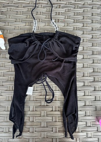 Sheinside Siyah Gotik Drapeli Mini Halter Büstiyer