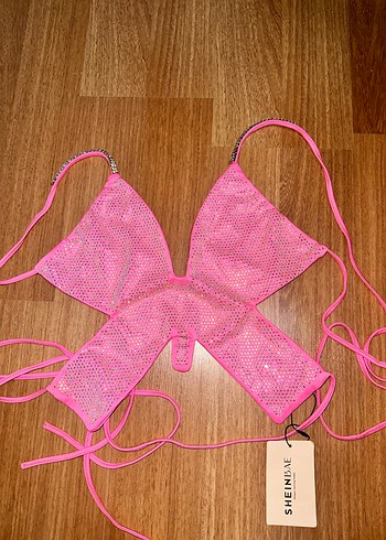 Pembe Parlak Mini Bikini Üstü Fiyonklu shein - Görsel 2
