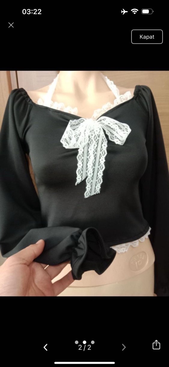 Siyah Fırfırlı Uzun Kollu Gotik Bluz lolita - Görsel 2