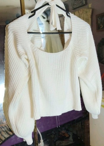 Beyaz Örgü Kadın Triko Bluz - Görsel 3