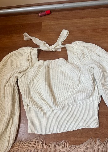 Beyaz Örgü Kadın Triko Bluz - Görsel 2