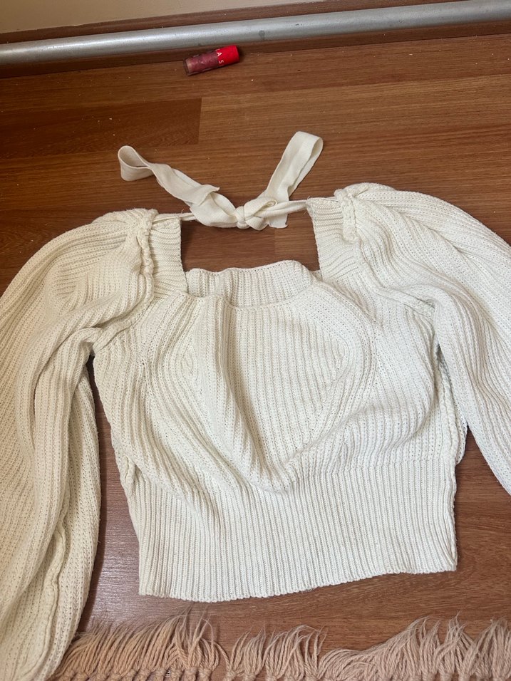 Beyaz Örgü Kadın Triko Bluz - Görsel 2