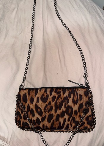 Zincir Detaylı Leopar Desenli Deri Kadın Çanta - Görsel 2