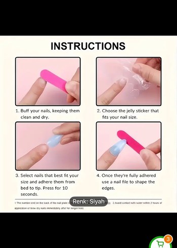 Uzun Sivri Siyah Tırnak takma tırnak 24 adet - Görsel 5