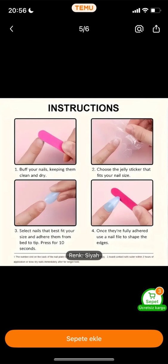 Uzun Sivri Siyah Tırnak takma tırnak 24 adet - Görsel 5