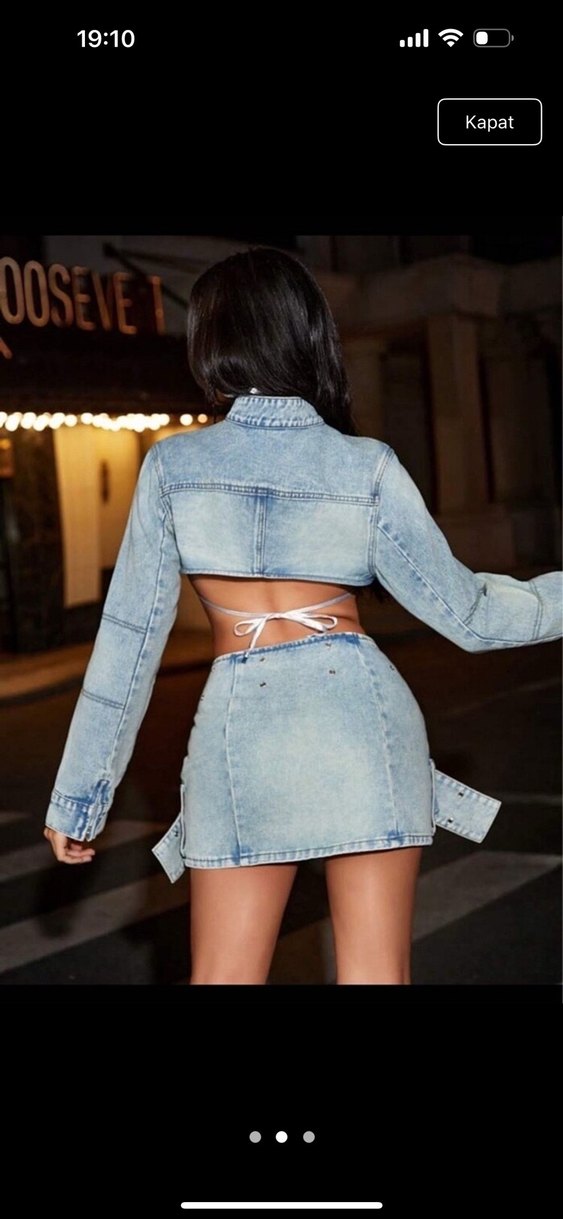 Kadın Kemerli Mini Denim Büstiyer ceket - Görsel 2