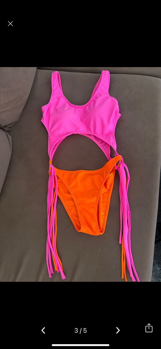 Pembe Turuncu Bağlamalı Mini Monokini - Görsel 3