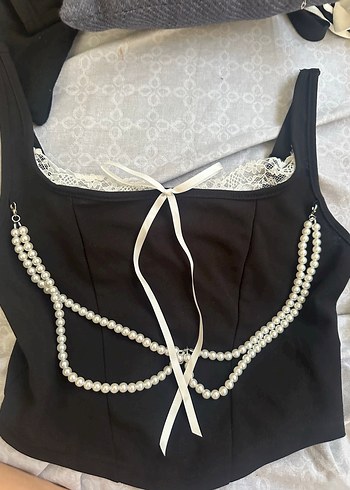 Sheinside Sheinshine Siyah İnci Detaylı Büstiyer