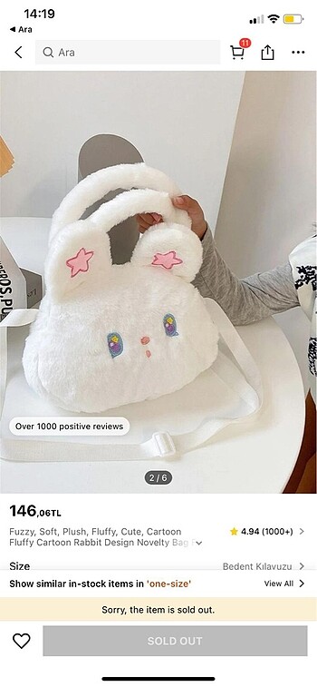Shein peluş kawaii çanta hemen teslim