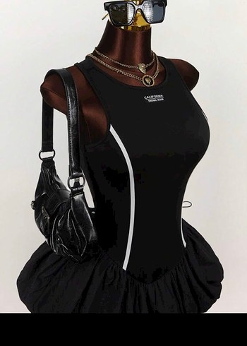 s Beden siyah Renk Siyah Mini Fitilli Kemerli Strappy Elbise shein