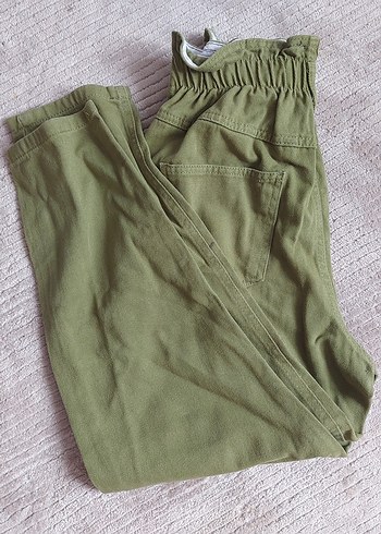 Kadın Haki Keten Loose Fit Pantolon