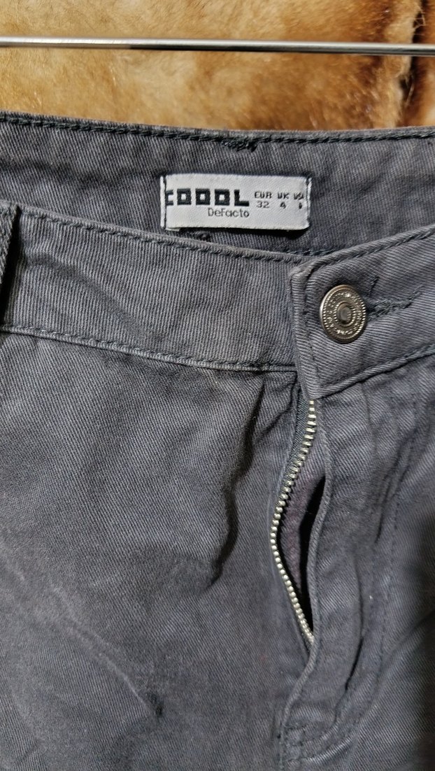 Gri Kadın Bol Kesim Kemerli Denim Pantolon — görsel 2/4