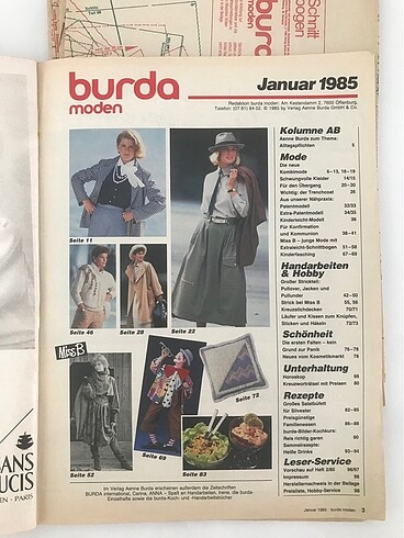 Almanca Burda Dergisi 1985 yılı Ocak ayı