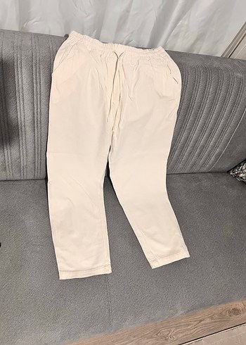 Bej Havuç Kesim Keten Karışımlı Pantolon - Görsel 2