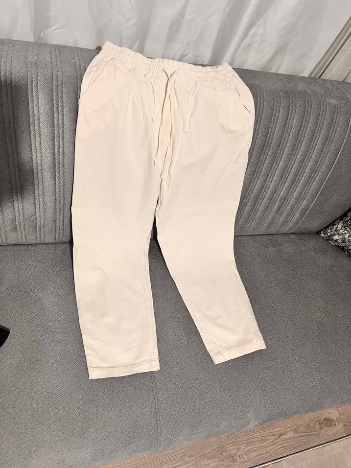 Bej Havuç Kesim Keten Karışımlı Pantolon - Görsel 2