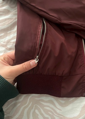 Bordo Kadın Fermuarlı İnce Ceket - Görsel 4