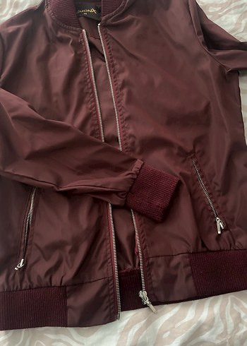 Bordo Kadın Fermuarlı İnce Ceket - Görsel 3
