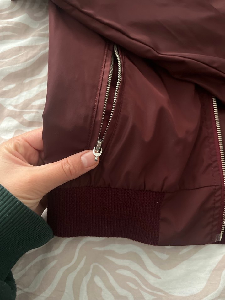 Bordo Kadın Fermuarlı İnce Ceket - Görsel 4