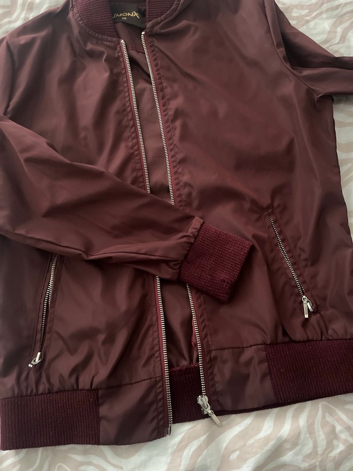 Bordo Kadın Fermuarlı İnce Ceket - Görsel 3