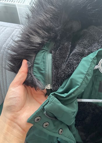 Kürklü Kapüşonlu Yeşil Kadın Kış Montu - Görsel 3