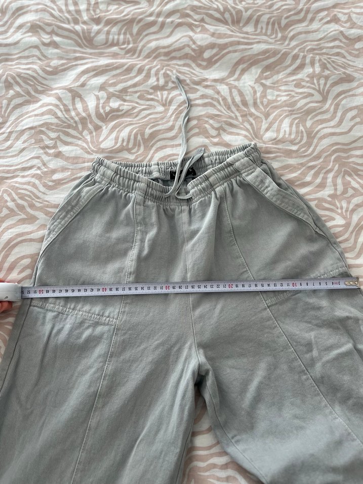 Gri Rahat Kesim Keten Kadın Pantolon - Görsel 4