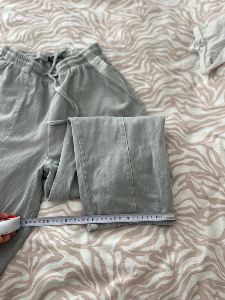 Gri Rahat Kesim Keten Kadın Pantolon - Görsel 3