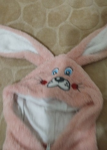 Kız Çocuk Kapüşonlu Pembe Peluş Yelek - Görsel 2