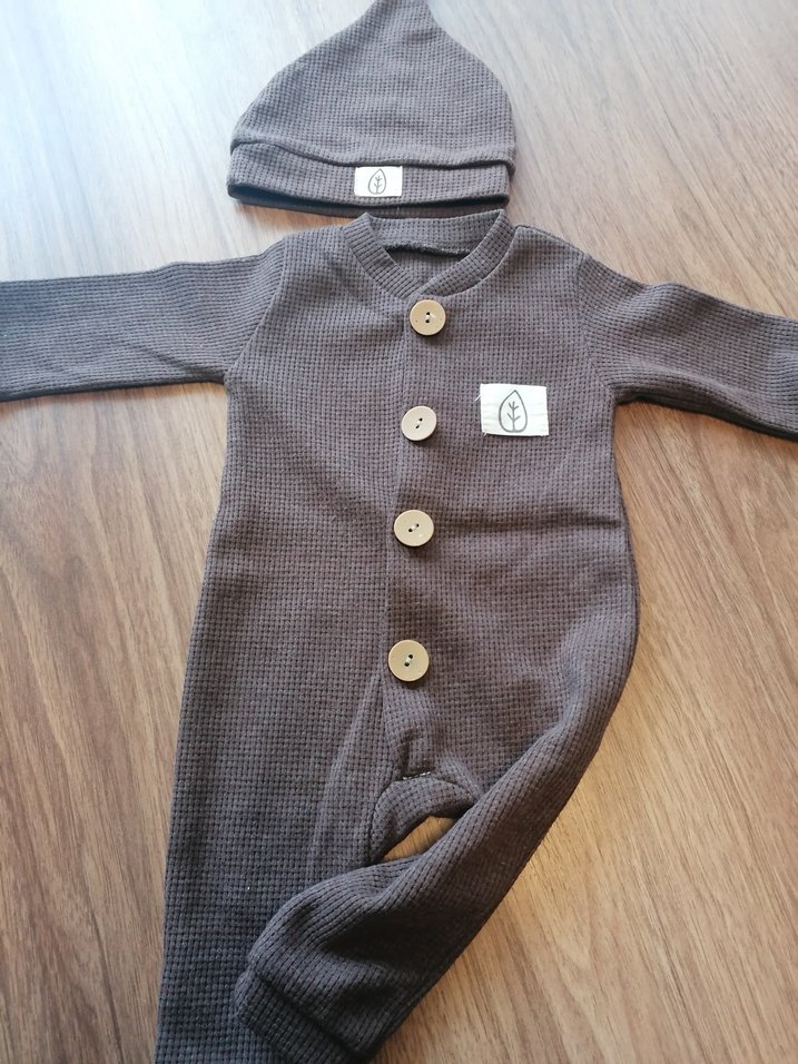 Düğmeli Kahverengi Triko Bebek Takımı - Görsel 2