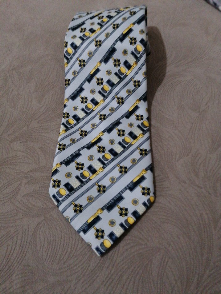 Siyah ve Sarı Desenli Gri Erkek Kravat - Görsel 2